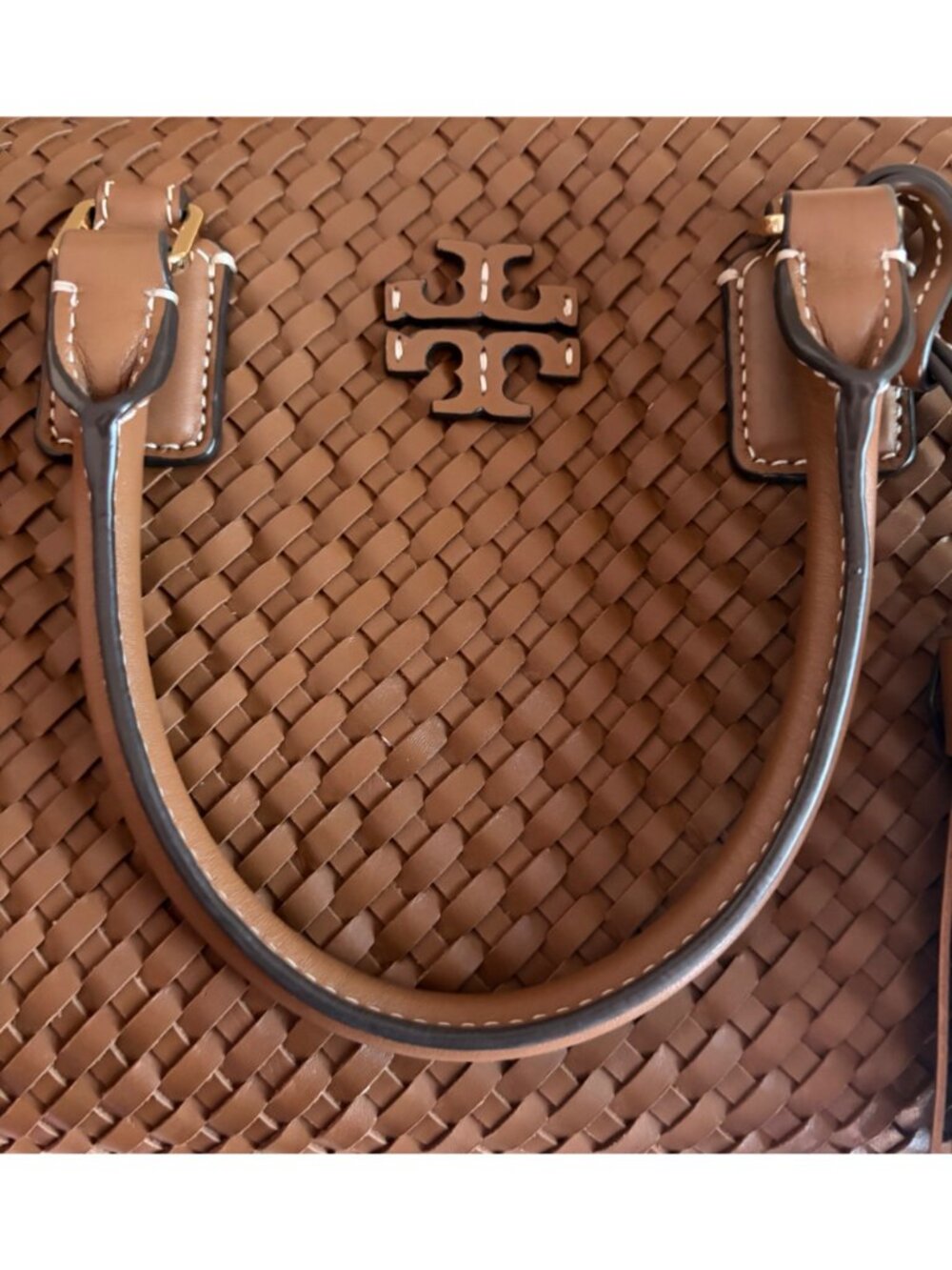 Tory Burch Thea Woven Leather McGraw Web Small Satchel Handbag Wide Crossbody Sh - Picture 16 of 16